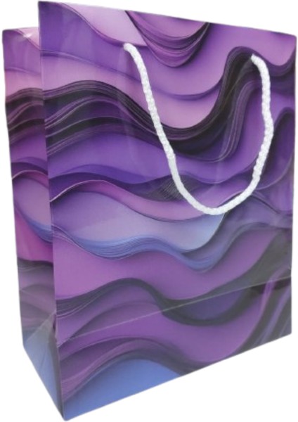 Karton Çanta Körüklü Mor Dalgalar 20X10X23.50 cm - 25 Adet