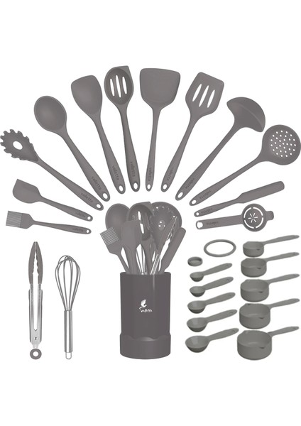 Maracas Isıya Dayanıklı Yanmaz Yapışmaz Silikon Spatula Seti 25 Parça Gri