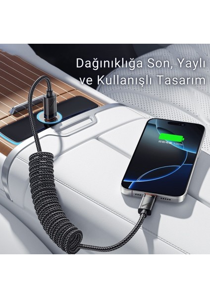 Pd 100W 7A USB To Type-C 1.2m Yaylı Spiral Data ve Hızlı Şarj Kablosu, Kopmaz, Karışmaz Kablo fiyatları