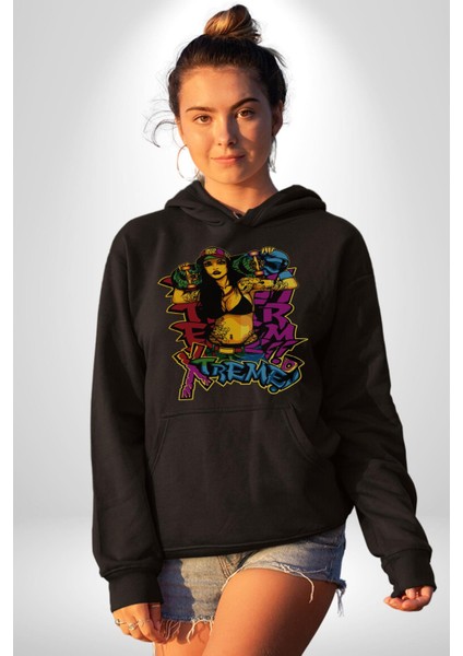 Kayakcı Kız Erkek Kadın Siyah Dijital Baskılı Kapüşonlu Sweatshirt Hoodie fiyatları