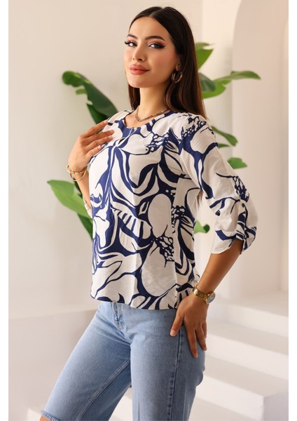 Kadın Uzun Kollu Bisiklet Yaka Desenli Rahat Bluz - Günlük, Şehir Şıklığı (Sınırlı Stok) Kadın Bluz modelleri