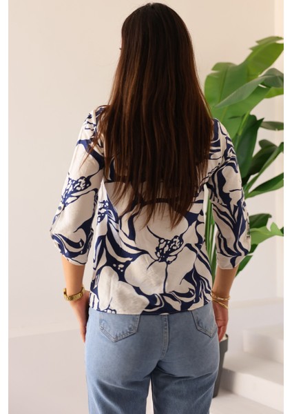 Kadın Uzun Kollu Bisiklet Yaka Desenli Rahat Bluz - Günlük, Şehir Şıklığı (Sınırlı Stok) Kadın Bluz fırsatları