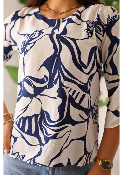 Kadın Uzun Kollu Bisiklet Yaka Desenli Rahat Bluz - Günlük, Şehir Şıklığı (Sınırlı Stok) Kadın Bluz indirimleri