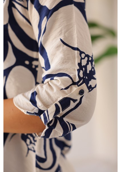 Kadın Uzun Kollu Bisiklet Yaka Desenli Rahat Bluz - Günlük, Şehir Şıklığı (Sınırlı Stok) Kadın Bluz