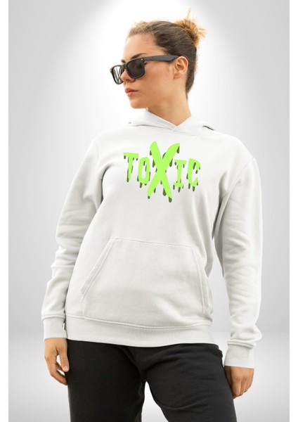 Sokak Sitili Atık Toxic Erkek Kadın Beyaz Dijital Baskılı Kapüşonlu Sweatshirt Hoodie