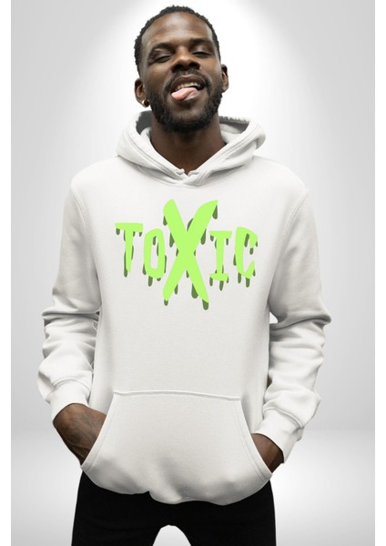 Sokak Sitili Atık Toxic Erkek Kadın Beyaz Dijital Baskılı Kapüşonlu Sweatshirt Hoodie fiyatları