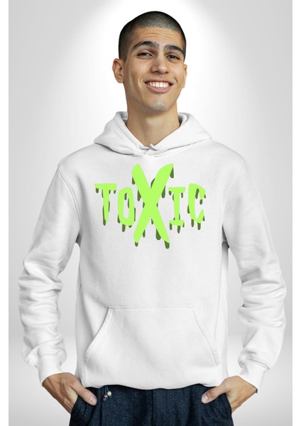 Sokak Sitili Atık Toxic Erkek Kadın Beyaz Dijital Baskılı Kapüşonlu Sweatshirt Hoodie modelleri