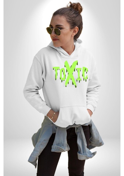 Sokak Sitili Atık Toxic Erkek Kadın Beyaz Dijital Baskılı Kapüşonlu Sweatshirt Hoodie fırsatları