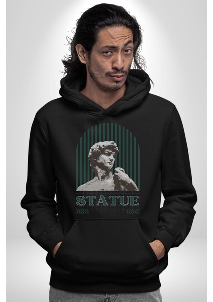 Statü Davut Heykeli Erkek Kadın Siyah Dijital Baskılı Kapüşonlu Sweatshirt Hoodie fiyatları