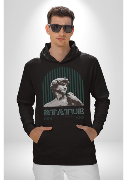 Statü Davut Heykeli Erkek Kadın Siyah Dijital Baskılı Kapüşonlu Sweatshirt Hoodie fırsatları
