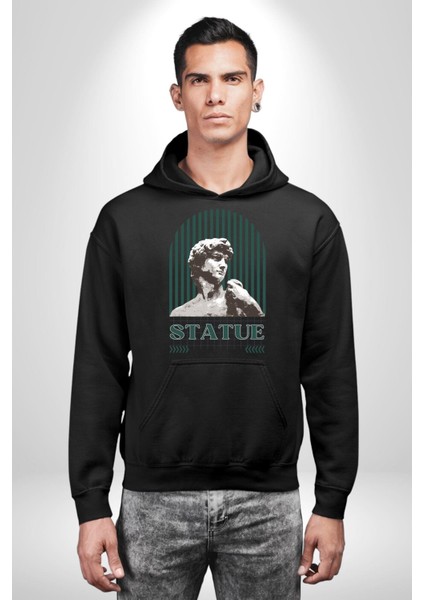 Statü Davut Heykeli Erkek Kadın Siyah Dijital Baskılı Kapüşonlu Sweatshirt Hoodie indirimleri