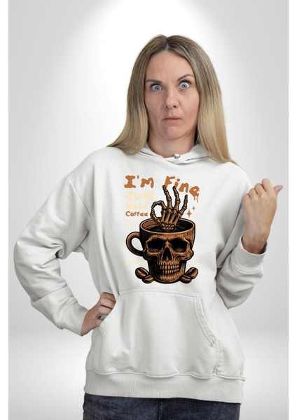 Iskelet Kupa Sadece Iyi Kahveye Ihtiyacım Var Erkek Kadın Beyaz Dijital Baskılı Kapüşonlu Sweatshirt Hoodie fiyatları