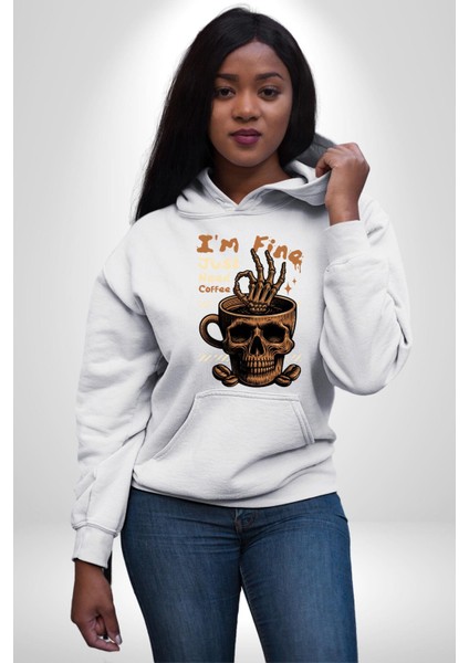 Iskelet Kupa Sadece Iyi Kahveye Ihtiyacım Var Erkek Kadın Beyaz Dijital Baskılı Kapüşonlu Sweatshirt Hoodie modelleri