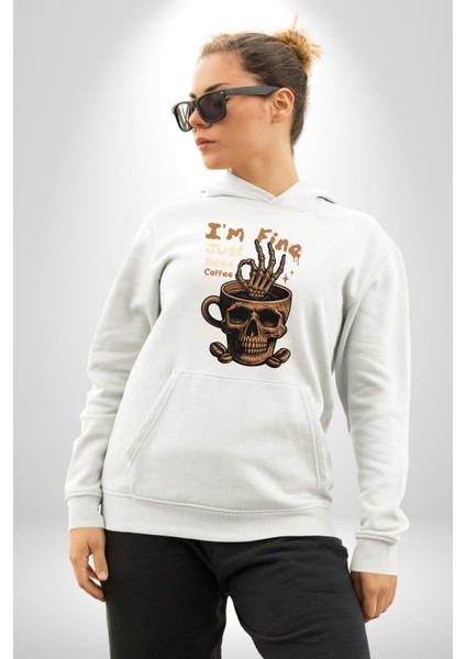 Iskelet Kupa Sadece Iyi Kahveye Ihtiyacım Var Erkek Kadın Beyaz Dijital Baskılı Kapüşonlu Sweatshirt Hoodie indirimleri
