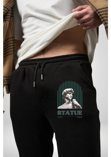 Statü Davut Heykeli Erkek Kadın Siyah Lastikli Bel Paca Eşofman Altı modelleri