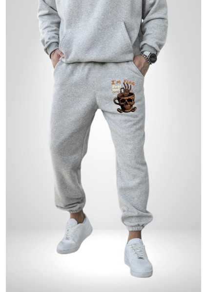 Iskelet Kupa Sadece Iyi Kahveye Ihtiyacım Var Erkek Kadın Gri Lastikli Bel Paca Eşofman Altı modelleri