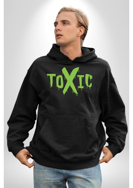 Sokak Sitili Atık Toxic Erkek Kadın Siyah Dijital Baskılı Kapüşonlu Sweatshirt Hoodie fiyatları