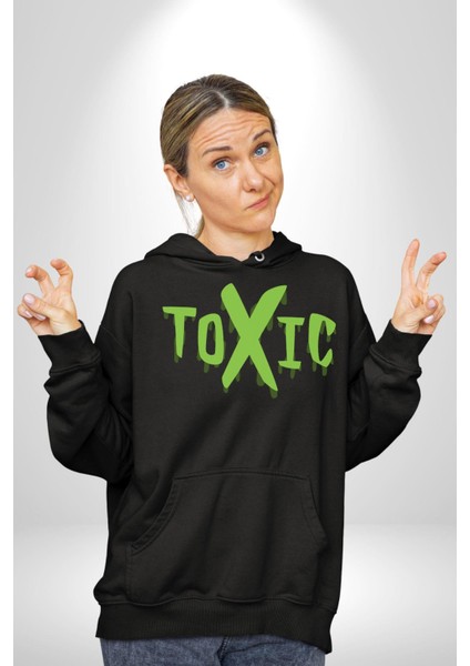 Sokak Sitili Atık Toxic Erkek Kadın Siyah Dijital Baskılı Kapüşonlu Sweatshirt Hoodie modelleri