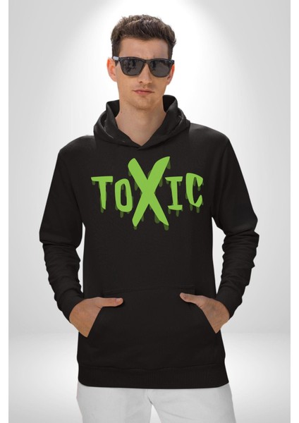 Sokak Sitili Atık Toxic Erkek Kadın Siyah Dijital Baskılı Kapüşonlu Sweatshirt Hoodie indirimleri