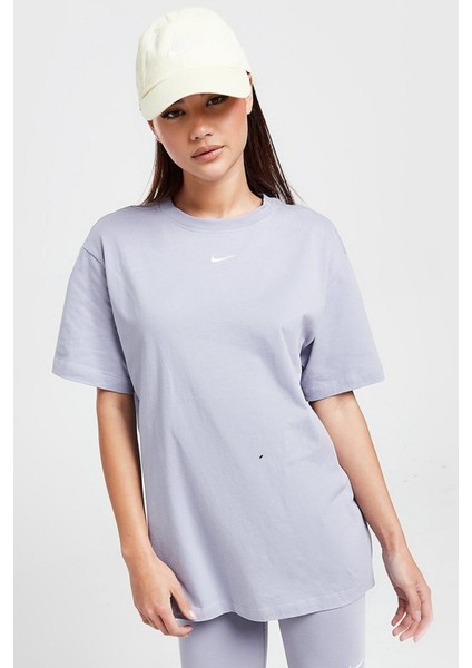 Sportswear Loose Fit T-Shirt Unisex Nakış Swooslu Tişört Mor