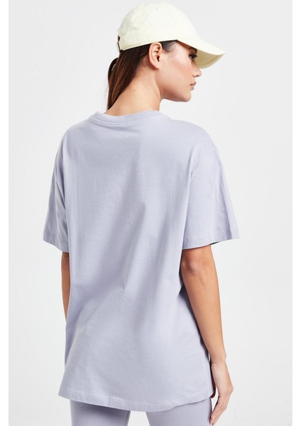 Sportswear Loose Fit T-Shirt Unisex Nakış Swooslu Tişört Mor fiyatları