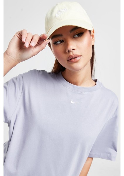 Sportswear Loose Fit T-Shirt Unisex Nakış Swooslu Tişört Mor modelleri