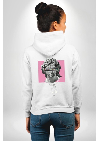 Özgün Ol.rönesans Heykel Erkek Kadın Beyaz Ön Sırt Baskılı Kapüşonlu Sweatshirt Hoodie fırsatları