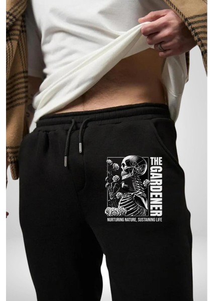 Iskelet Aşkı Kuş Kırk Kalp ve Kuru Çiçekler Erkek Kadın Siyah Lastikli Bel Paca Eşofman Altı indirimleri