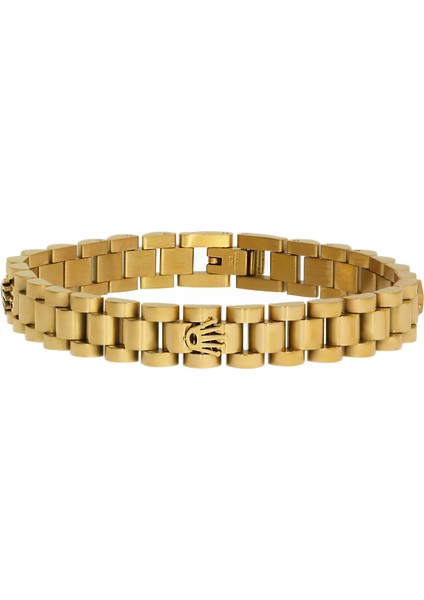 Erkek Gold Renk Sıralı Sembol Detay Çelik Bileklik