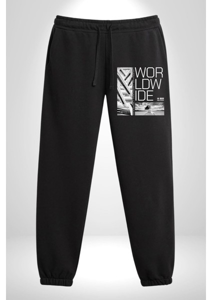 Mimari Fikir Erkek Kadın Siyah Lastikli Bel Paca Eşofman Altı