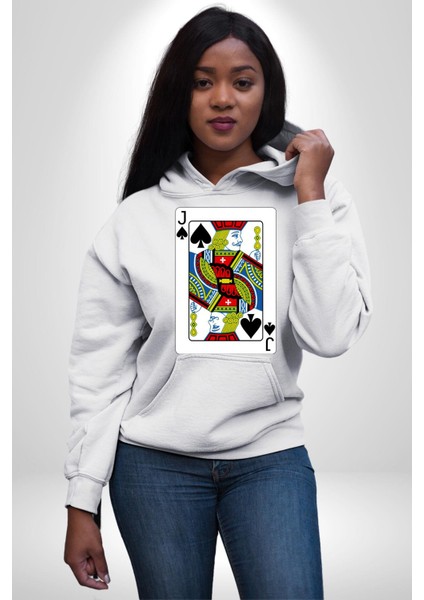 Jack Of Spades Klasik Iskambil Kartı Grafiği Erkek Kadın Beyaz Dijital Baskılı Kapüşonlu Sweatshirt Hoodie fiyatları