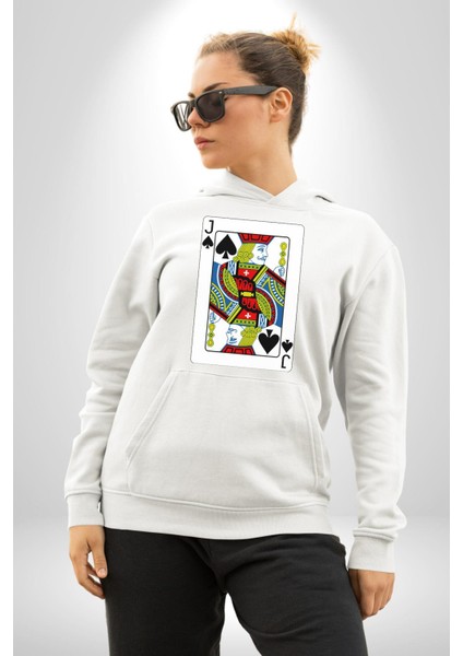 Jack Of Spades Klasik Iskambil Kartı Grafiği Erkek Kadın Beyaz Dijital Baskılı Kapüşonlu Sweatshirt Hoodie fırsatları