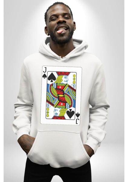 Jack Of Spades Klasik Iskambil Kartı Grafiği Erkek Kadın Beyaz Dijital Baskılı Kapüşonlu Sweatshirt Hoodie indirimleri