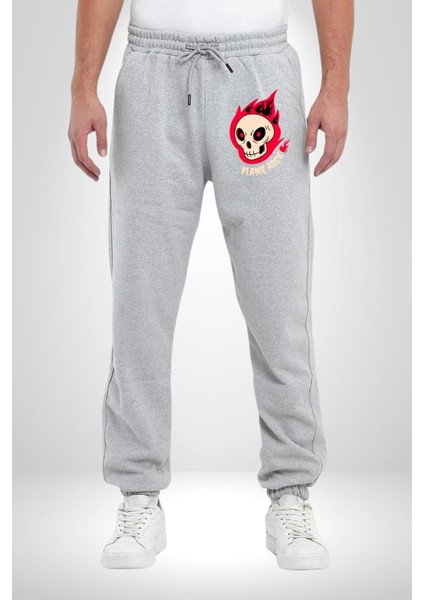 Kırmızı Ateş Kurukafa Rock Erkek Kadın Gri Lastikli Bel Paca Eşofman Altı modelleri