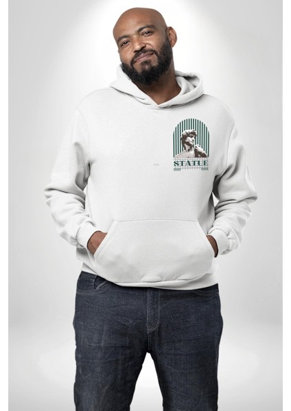 Statü Davut Heykeli Erkek Kadın Beyaz Ön Sırt Baskılı Kapüşonlu Sweatshirt Hoodie fiyatları
