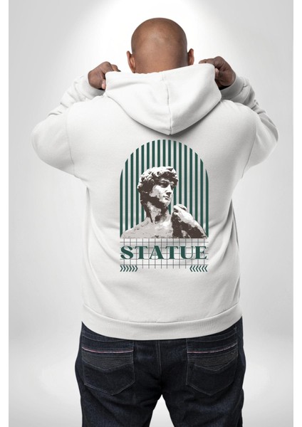 Statü Davut Heykeli Erkek Kadın Beyaz Ön Sırt Baskılı Kapüşonlu Sweatshirt Hoodie modelleri