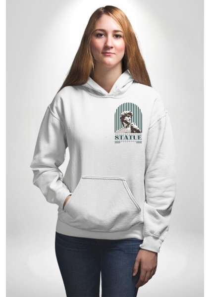 Statü Davut Heykeli Erkek Kadın Beyaz Ön Sırt Baskılı Kapüşonlu Sweatshirt Hoodie fırsatları