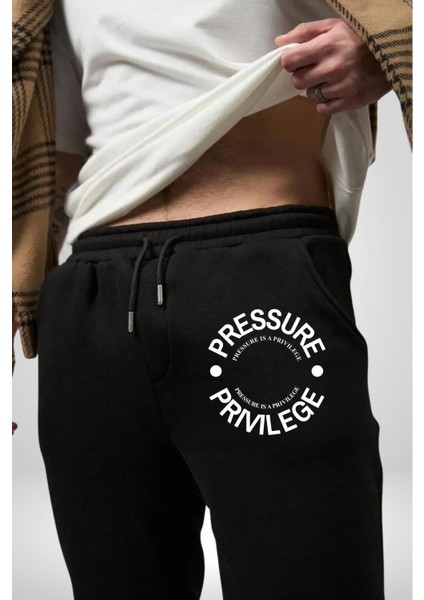 R367 - Pressure Is A Privilege Erkek Kadın Siyah Lastikli Bel Paca Eşofman Altı modelleri