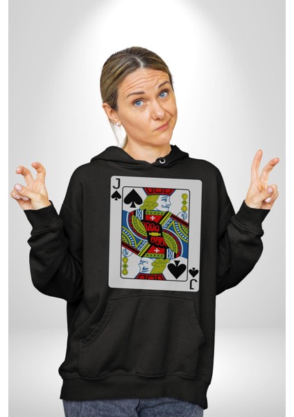 Jack Of Spades Klasik Iskambil Kartı Grafiği Erkek Kadın Siyah Dijital Baskılı Kapüşonlu Sweatshirt Hoodie fiyatları