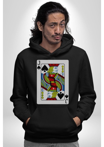 Jack Of Spades Klasik Iskambil Kartı Grafiği Erkek Kadın Siyah Dijital Baskılı Kapüşonlu Sweatshirt Hoodie modelleri