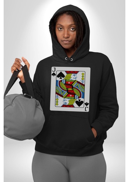 Jack Of Spades Klasik Iskambil Kartı Grafiği Erkek Kadın Siyah Dijital Baskılı Kapüşonlu Sweatshirt Hoodie fırsatları