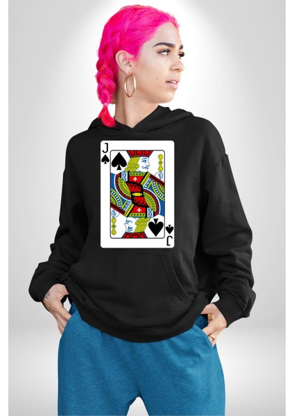 Jack Of Spades Klasik Iskambil Kartı Grafiği Erkek Kadın Siyah Dijital Baskılı Kapüşonlu Sweatshirt Hoodie indirimleri