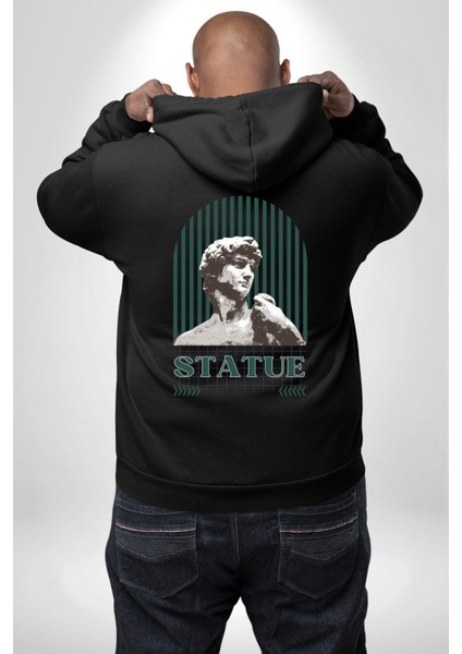 Statü Davut Heykeli Erkek Kadın Siyah Ön Sırt Baskılı Kapüşonlu Sweatshirt Hoodie modelleri