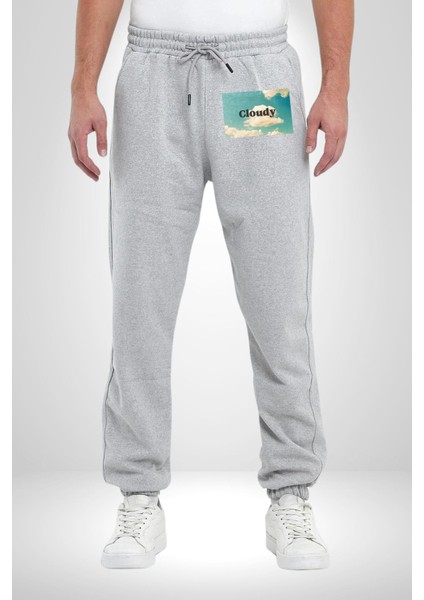 Pisikolojim Bulutlu Erkek Kadın Gri Lastikli Bel Paca Eşofman Altı modelleri