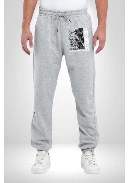 Iskelet Aşkı Kuş Kırk Kalp ve Kuru Çiçekler Erkek Kadın Gri Lastikli Bel Paca Eşofman Altı modelleri