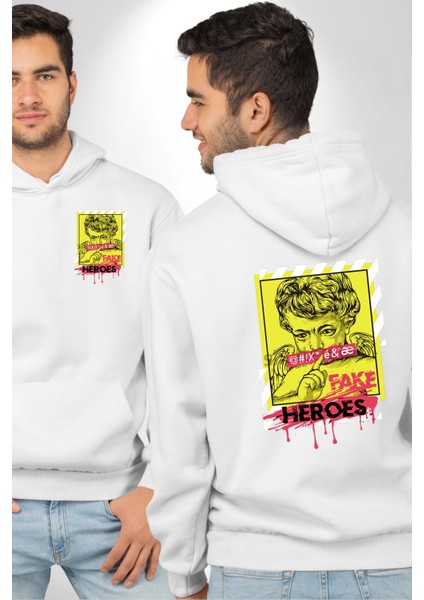 Aşk Meleği Sahte Melek Sus Erkek Kadın Beyaz Ön Sırt Baskılı Kapüşonlu Sweatshirt Hoodie