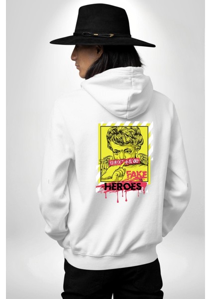Aşk Meleği Sahte Melek Sus Erkek Kadın Beyaz Ön Sırt Baskılı Kapüşonlu Sweatshirt Hoodie indirimleri