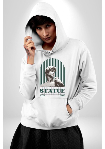 Statü Davut Heykeli Erkek Kadın Beyaz Dijital Baskılı Kapüşonlu Sweatshirt Hoodie modelleri