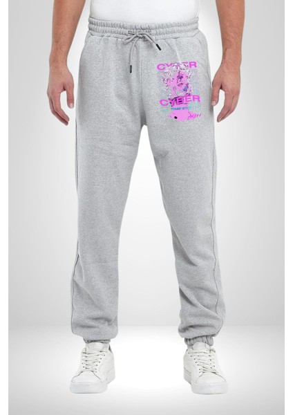 Siber Sokak Stili Erkek Kadın Gri Lastikli Bel Paca Eşofman Altı modelleri