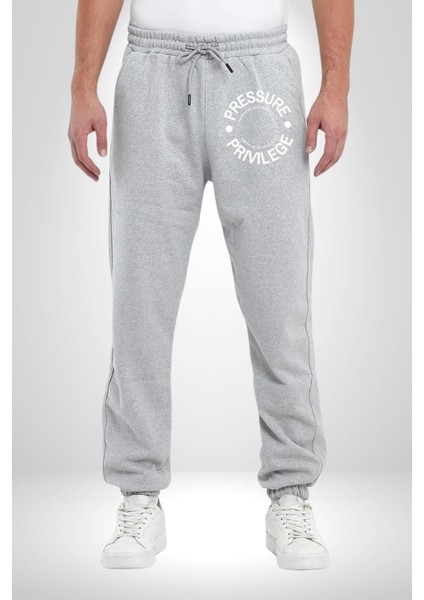 R367 - Pressure Is A Privilege Erkek Kadın Gri Lastikli Bel Paca Eşofman Altı
